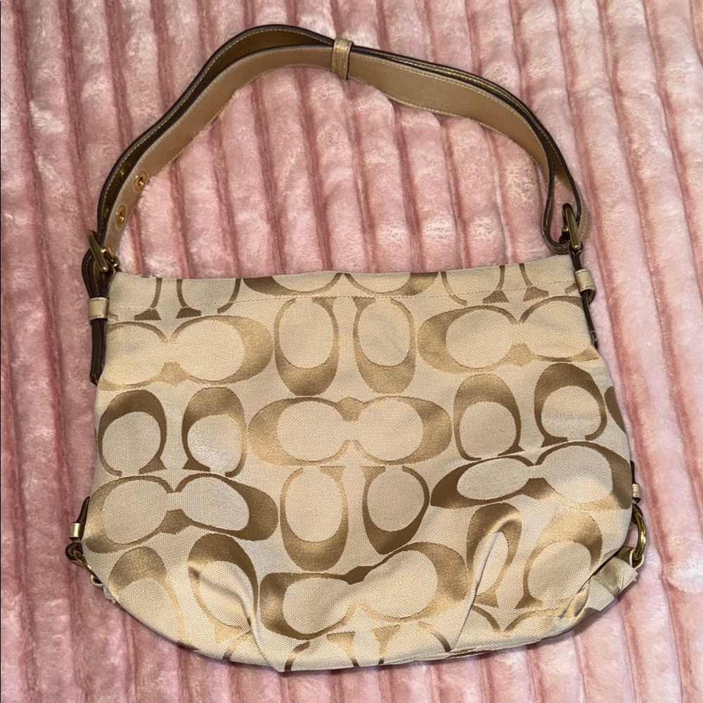 Coach Signature Canvas Shoulder Bag in Beige/Tan